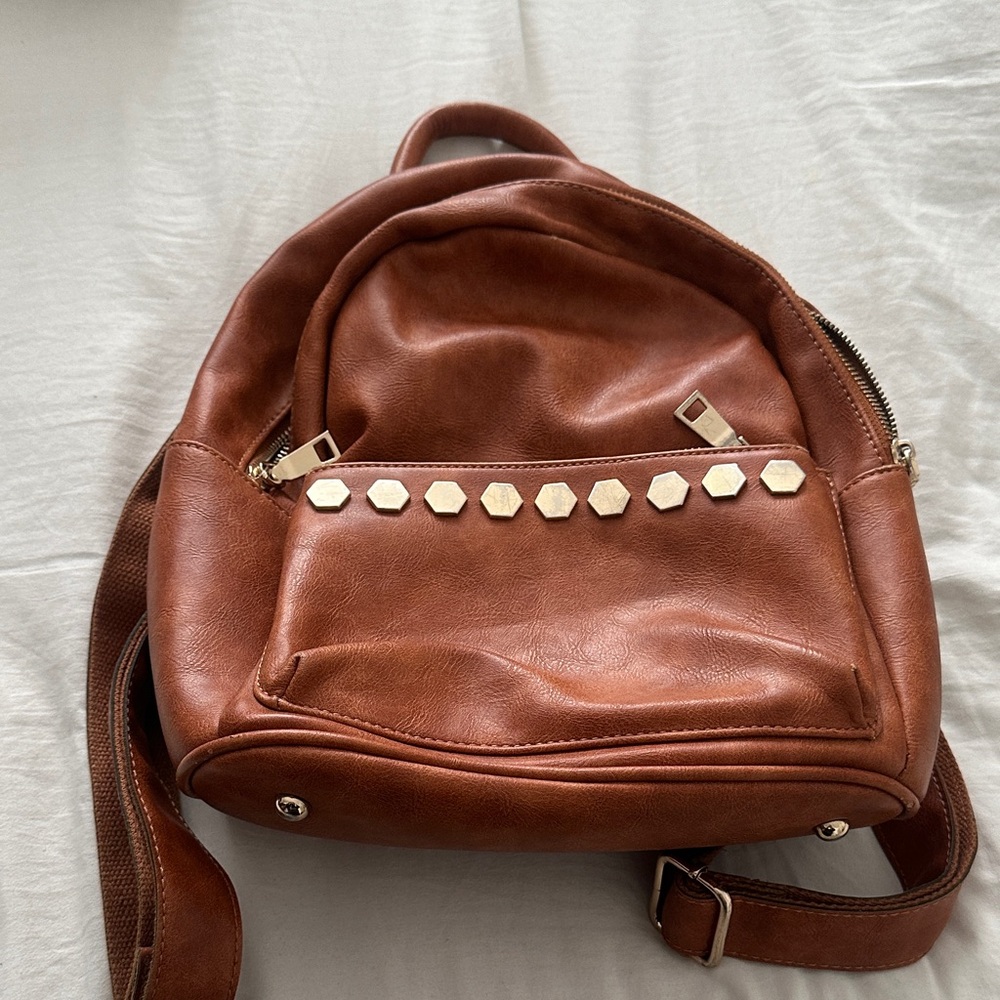 Brown leather book bag